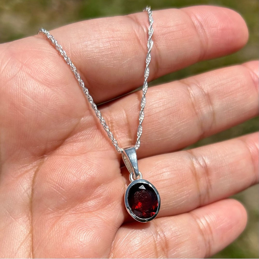 Garnet Pendant with Sterling Silver chain